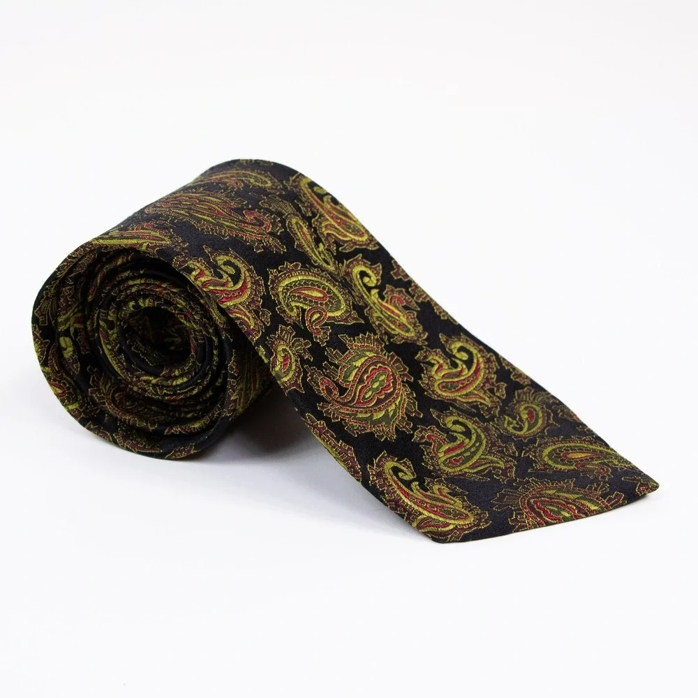 Bugatchi Mens Black Gold Paisley Silk Neck Tie Made in Italy‎